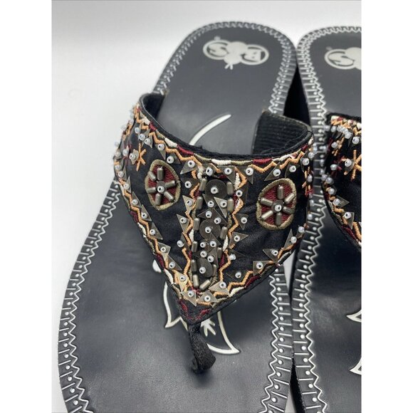 Boos Thong Sandals Women’s Black Beaded Aztec Summer Rubberized Size 9M - Picture 7 of 11